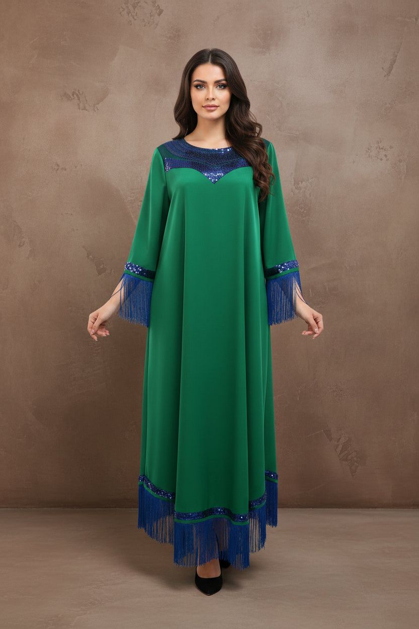 Morocco Women Sequins Tassel Muslim Abaya Kaftan Evening Dress