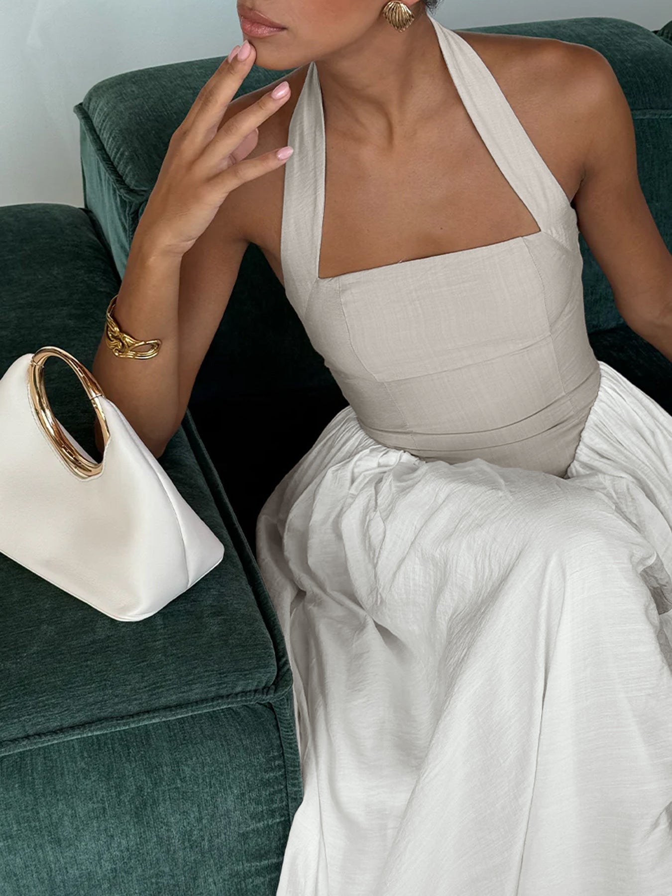 Halter Neck Two - Tone Maxi Dress - TrendNest
