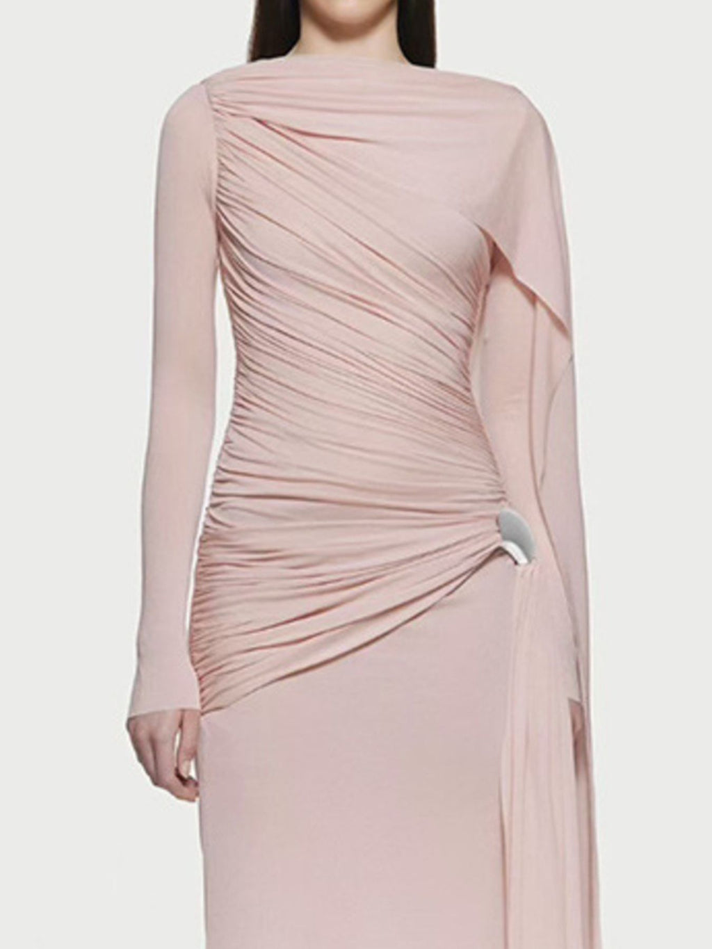 Ruched Draped Long Sleeve Maxi Dress - TrendNest