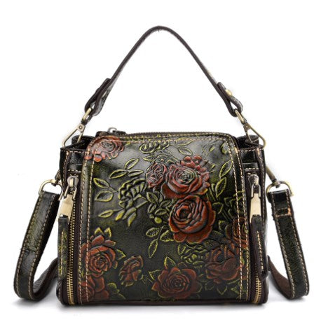 Genuine Leather Women's Bag - Embossed Tote & Shoulder Bag
